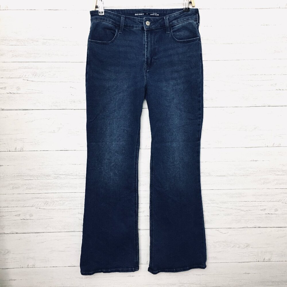 Old Navy Jeans Wow Flare Leg High Rise Stretch Dark Wash size 6 length 31"